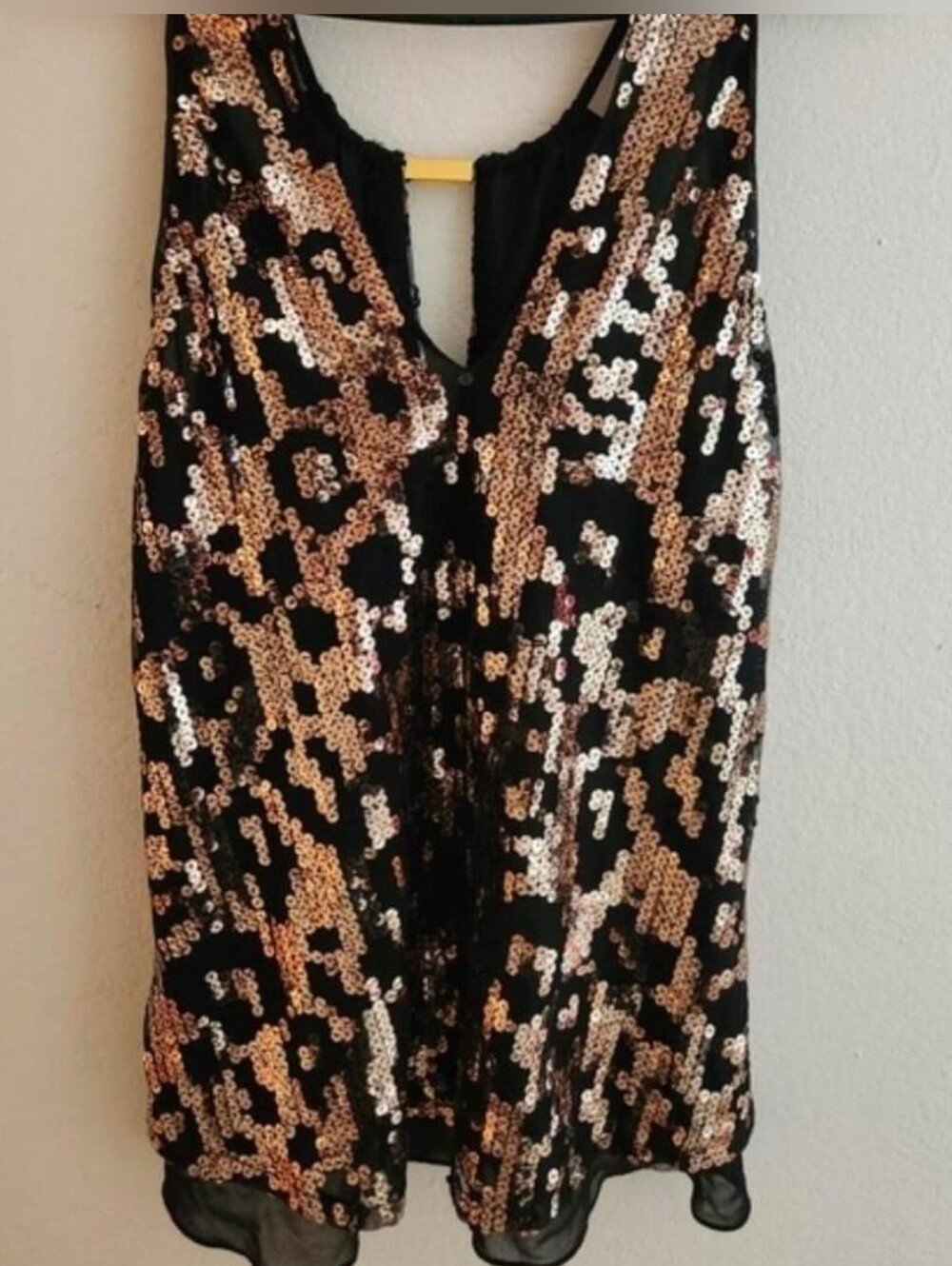 Guess Black/Gold Halter Sequin Camisole with Gold Leopard Print M